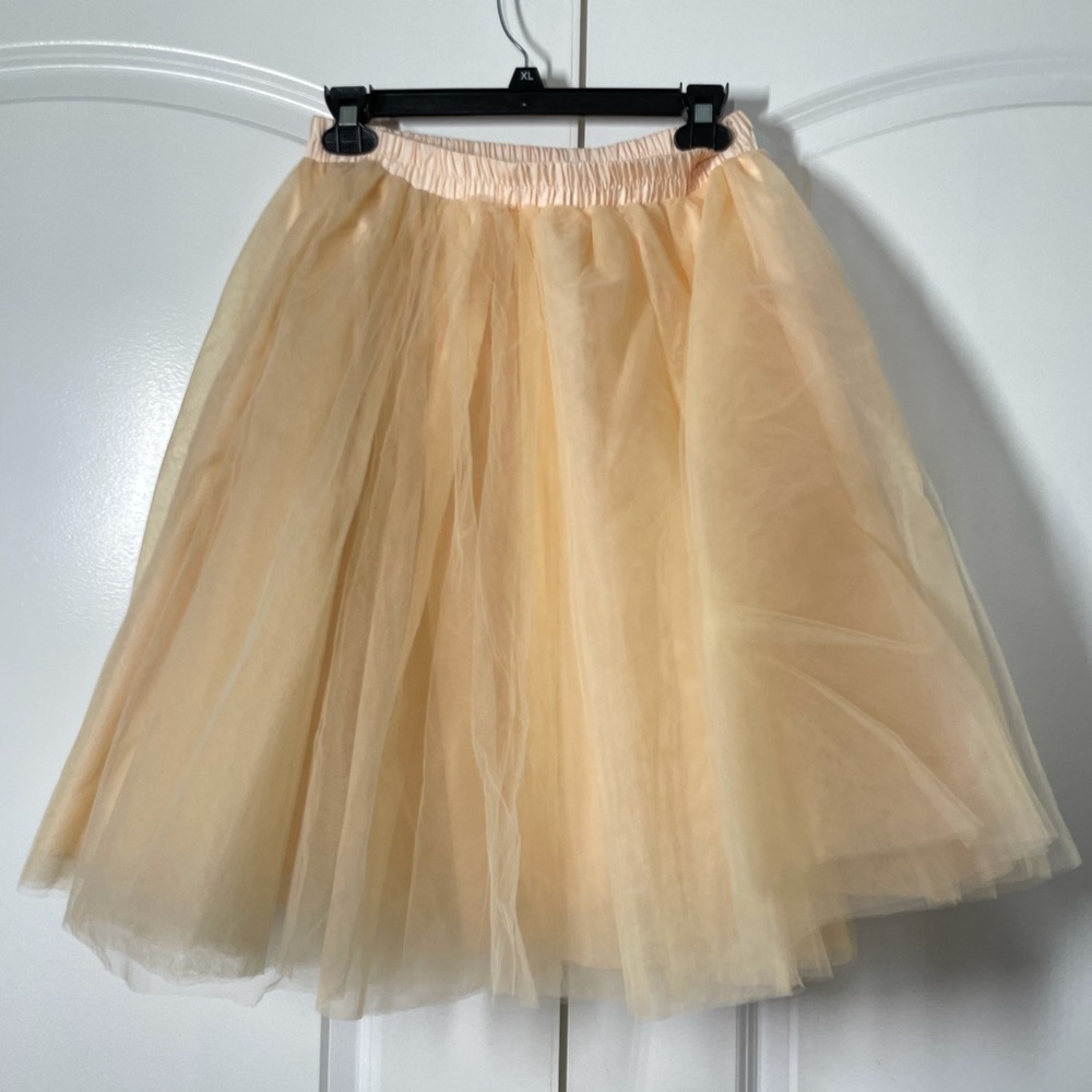Vintage Knee-Length Lined Tulle Ballerina Skirt Champagne Peach Color - Picture 7 of 12